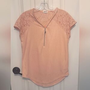 Peach Lace  Top with Zipper - size M